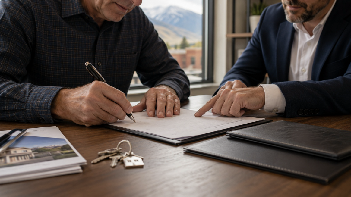 Landlord signing property management agreement for rescue program